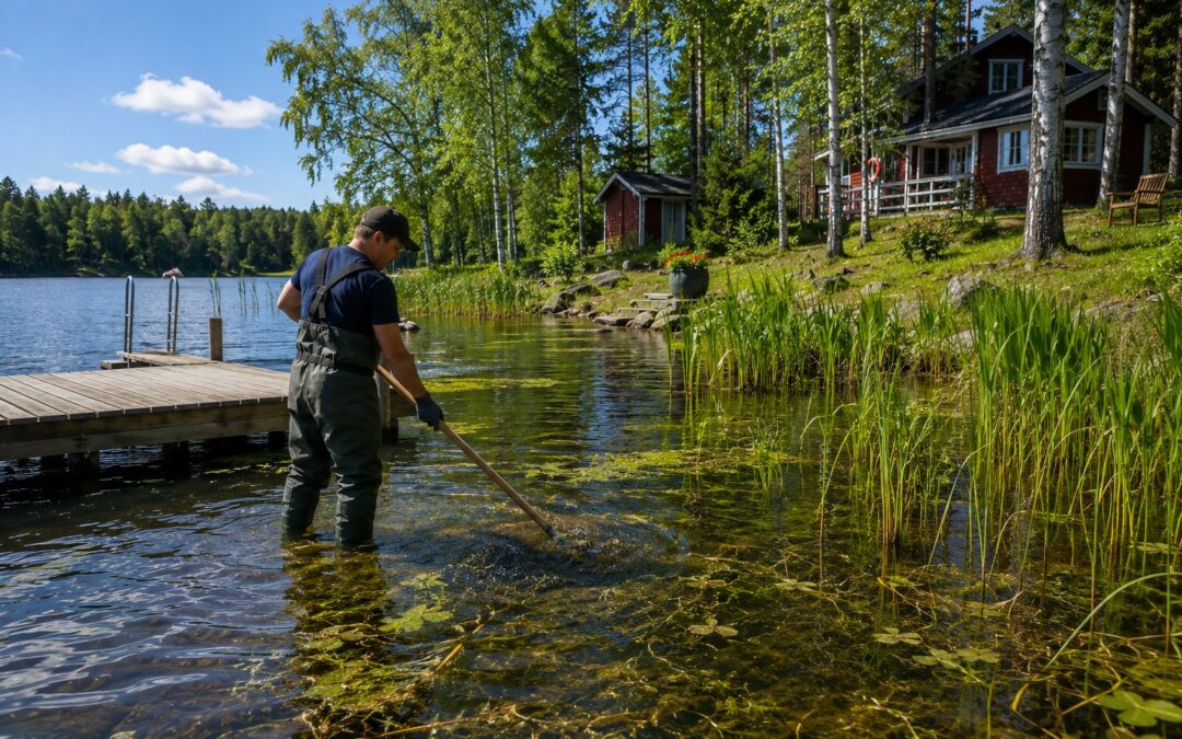 Mökkirannan kunnostus ja rannan hoito kesäisellä järven rannalla